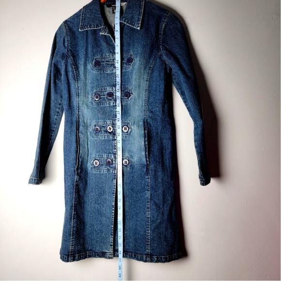 Kenzie Long Denim Jacket Trench Coat Women's 4 Y2K Indie Sleaze Jean Duster - Picture 4 of 11